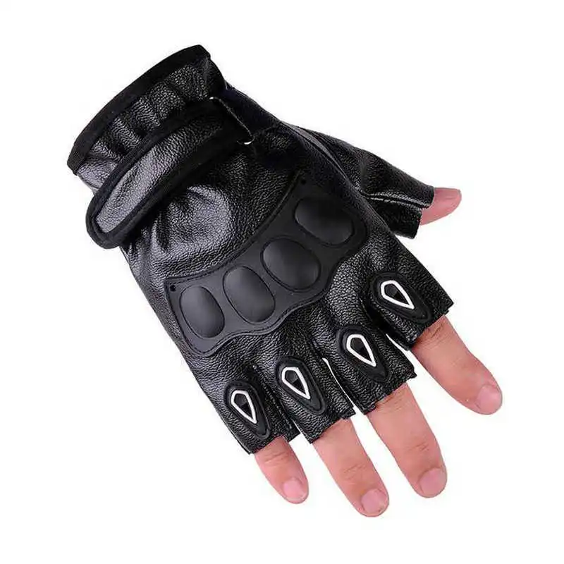 Men's Half Finger Leather Fitness Gloves Bike Sport Gloves Gym Exercise Men Black Rivets Punk Gloves