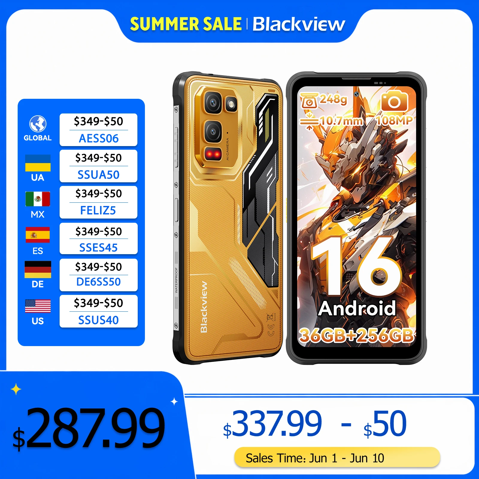 Blackview FORT 5 Smartphone, 6.78" HD+ IPS Display,MediaTek 12G+256GB,108MP,5000mAh Battery,Outdoor Rugged Mobile Phone