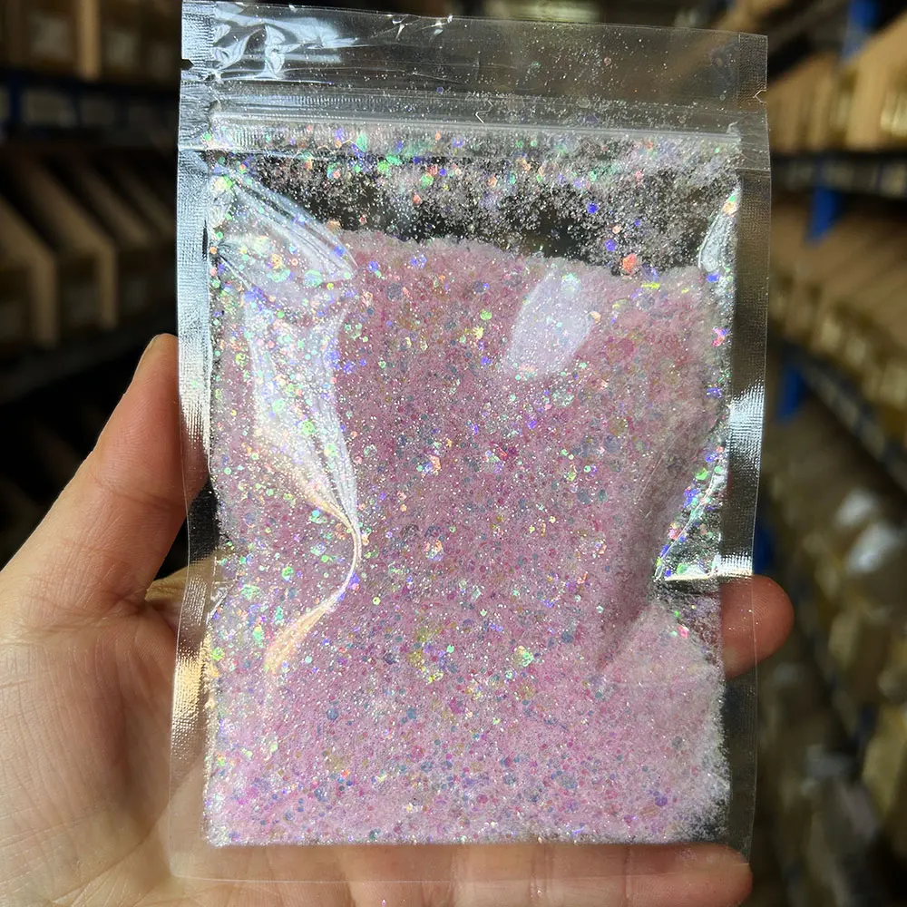 50g/bag Sparkly Iridescent Pink Nail Art Glitter Ultra-thin Mixed Hexagon Sequins Chunky Flakes Manicure Decoration