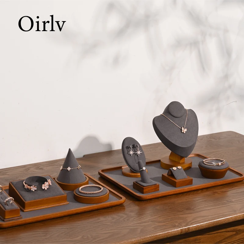 Oirlv Solid Wood Jewelry Tray Bracelet Ring Display Props Sets Jewelry Organizer Holder Necklace Display Stand Jewelry Plate