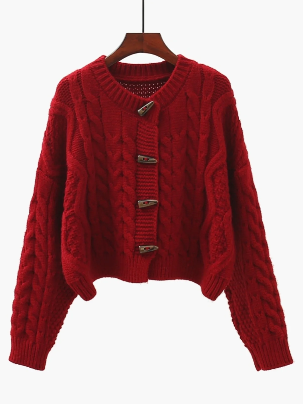 

Свитер в стиле ретро, кардиган, женский Thiened, весна-осень, Новый год, винно-красный, свободная вязаная верхняя одежда на пуговицах