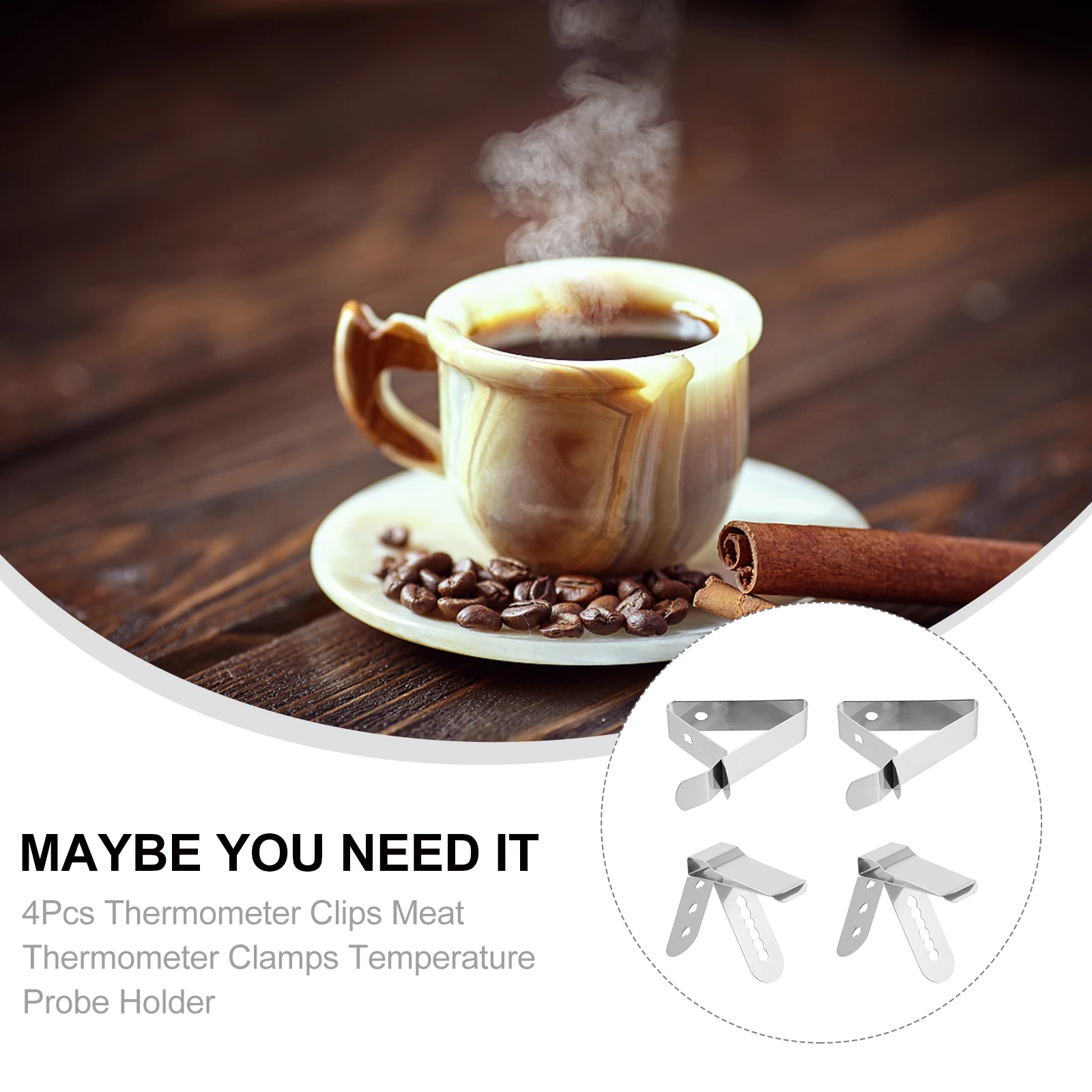 

4pcs Thermometer Clips Stainless Steel Temperature Probe Holder for Oven BBQ Coffee Pot Oil Pan Home Kitchen Meat Thermometer