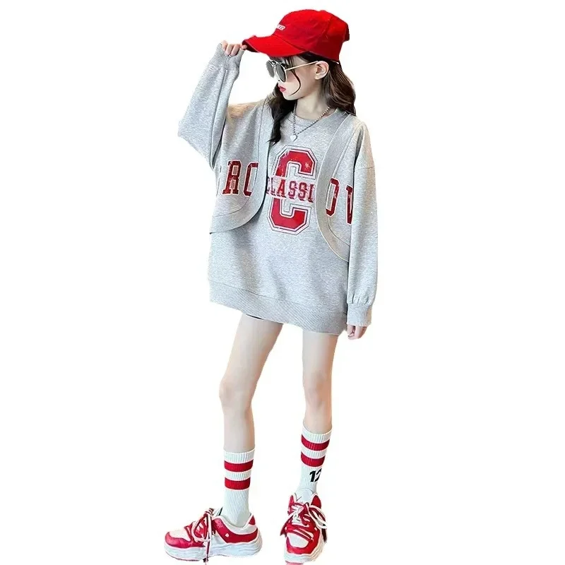 Hoodies & Sweatshirts Autumn Winter Teenager Kids Girl Children Set Clothes Hooded Tracksuit Sweatshirt 5 6 7 8 9 10 11 12 Year