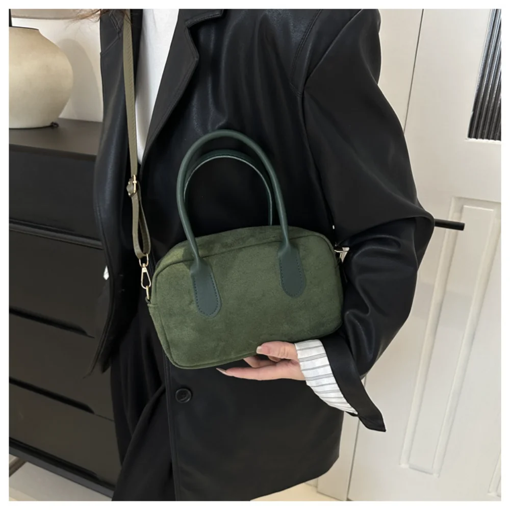 Retro Suede Women Top Handle Bag High Quality Luxury Crossbody Bag Solid Color Tote Handbag Large Capacity Chic Boston Hobo Bags