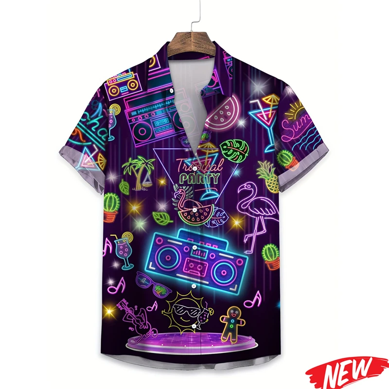 Retro 80er 90er Jahre Grafik-Hawaiihemden für Herren, Kleidung mit 3D-Druck, Knopfhemd, Unisex-Mode, Streetwear, Revers, Kurzarmhemden