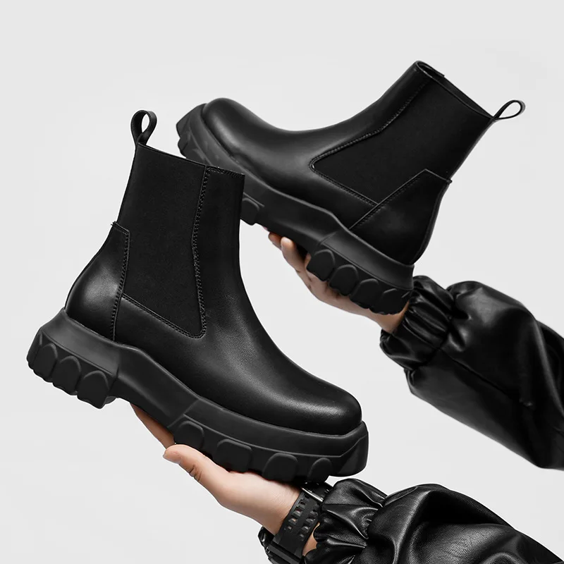 Men Boots Chelsea Genuine Leather Zip Platform Increasing Ankle Shoes Casual High Street Vintage Luxury Sneakers Gothic Owen view 4