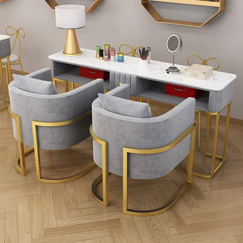 High-end nail table and chair set combination single and double manicure table marble beauty shop