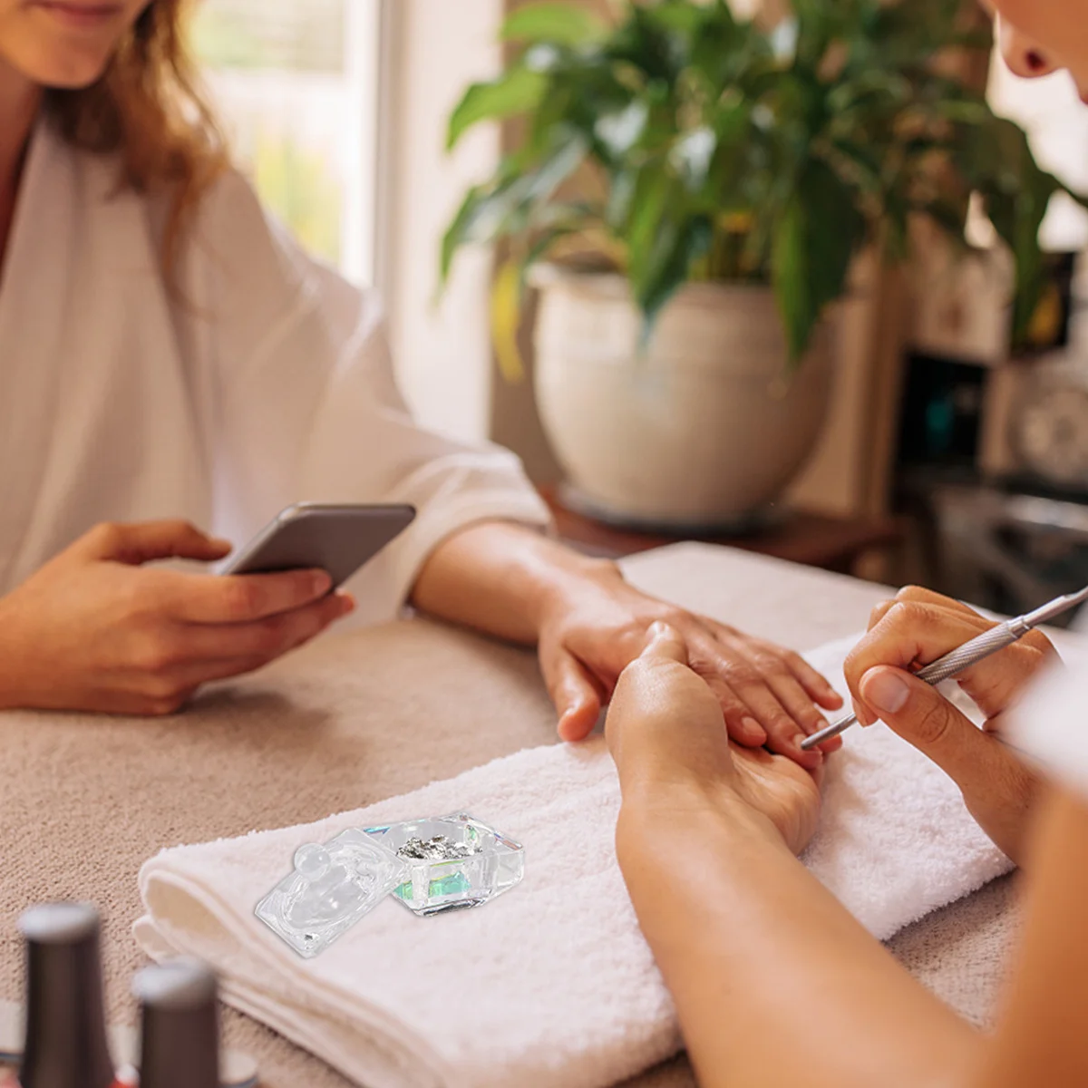 ถ้วยแก้วคริสตัลสำหรับทำเล็บ 2 ชิ้น ถ้วยอะคริลิคขนาดเล็กสำหรับใส่ผงและน้ำยาทำเล็บ อุปกรณ์ทำเล็บสำหรับร้านทำเล็บ ถ้วยใส่น้ำยาทำเล็บ