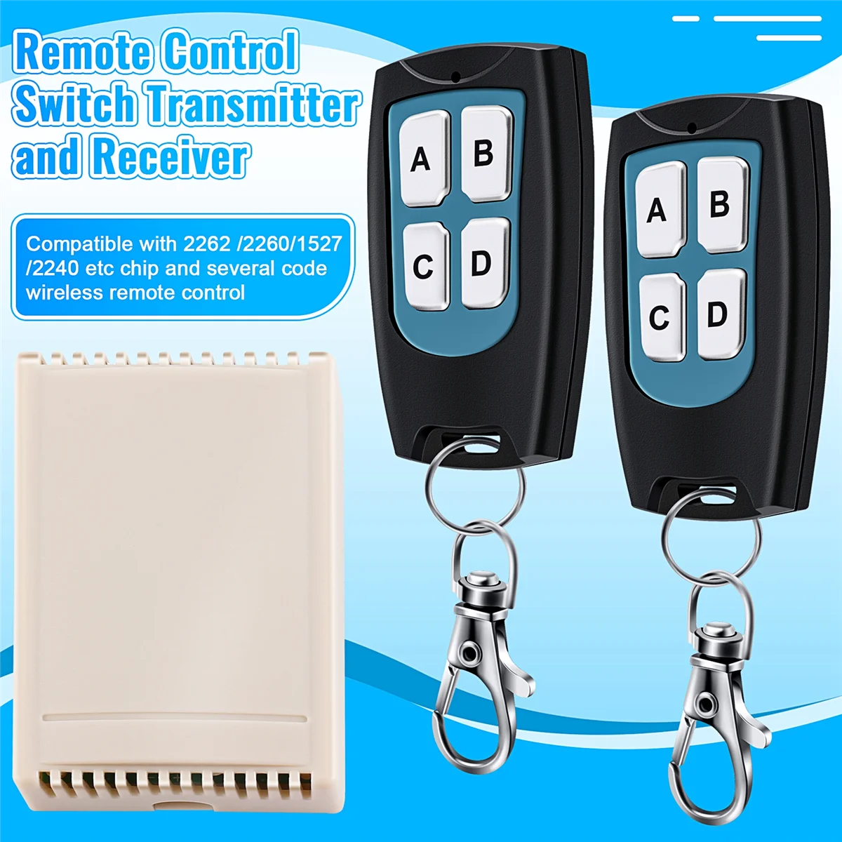 DC 12V 4 Channel 200M Wireless RF Remote Control Switch 2 Transmitter +