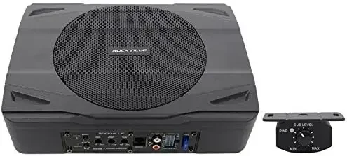 Rockville SS8P 400w 8" Slim pod siedzeniem aktywny zasilany subwoofer samochodowy/ciężarowy, czarny