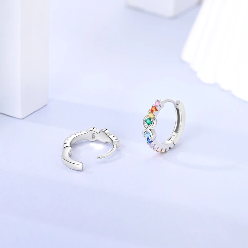 925 فضة أقراط النساء تألق لانهائي اللون زركونيا هوب القرط لهدايا مجوهرات الزفاف الذكرى #2