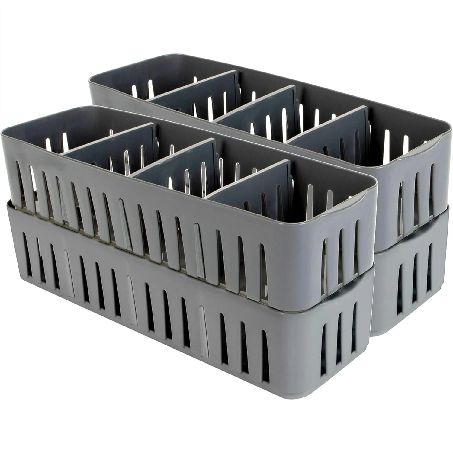 

Simplify 2 Pack 4 Compartment Stackable Bin with Adjustable Dividers, Drawer Organizer Storage Basket for Office Desk Supplies,