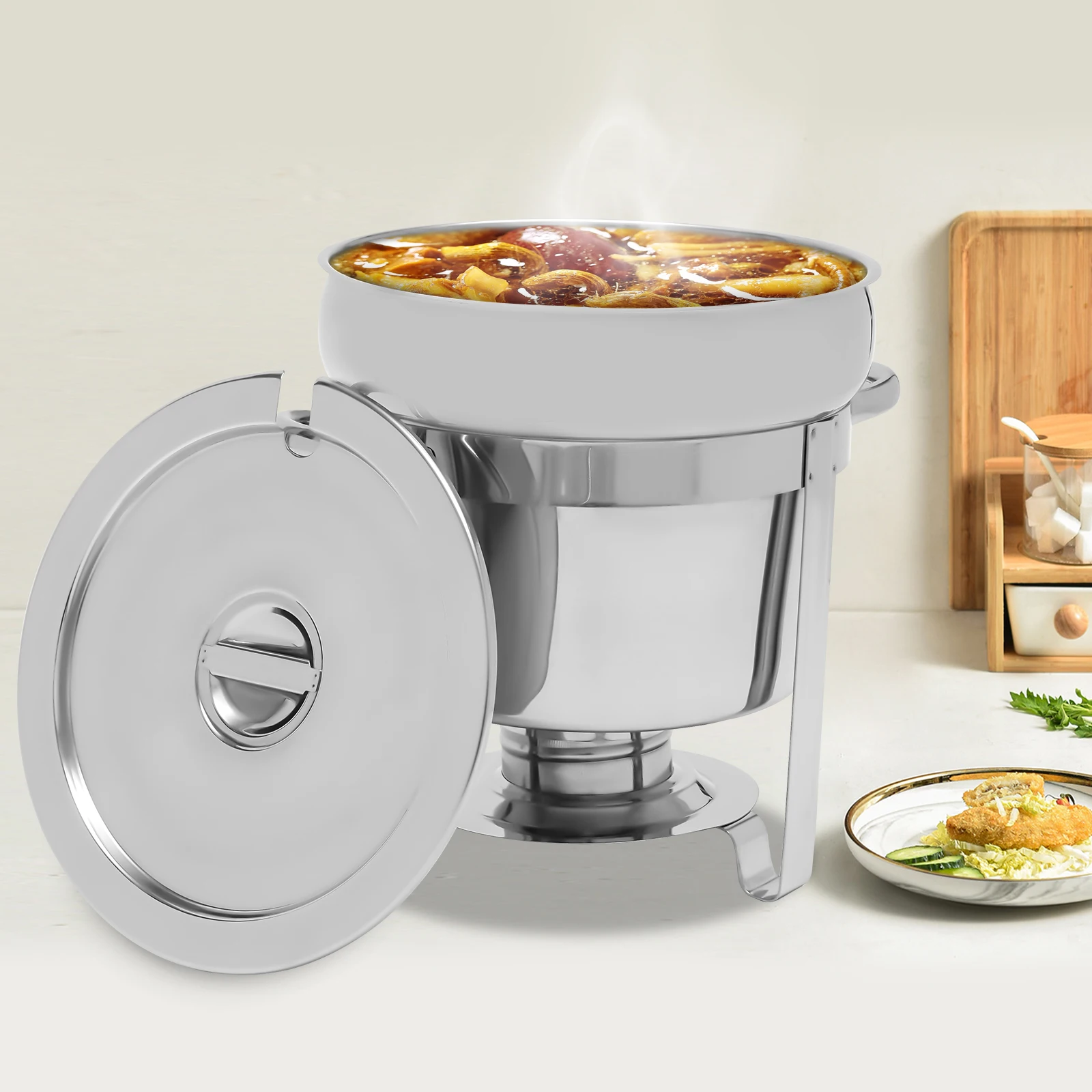 Estação de chafer de sopa de 11l, chafer de sopa de aço inoxidável com panela de água contemporânea, inclui suporte de combustível, tampa de pote afundado