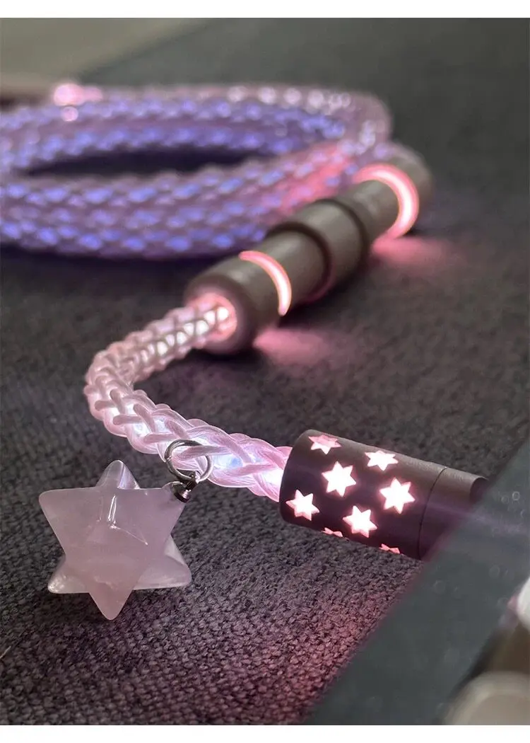 Custom Aviator Cable for Mechanical Keyboards, 8K Magnetic Axis, Full Body Pink Glow, Type-C to USB Data Line Gift
