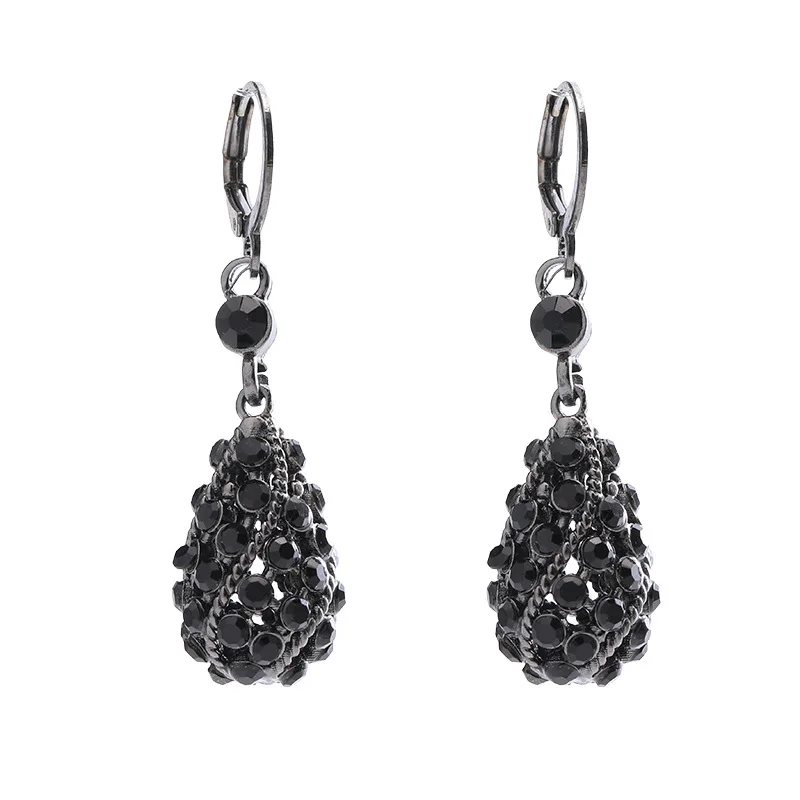 Boucles d\'oreilles pendantes en forme de goutte de cristal noir pour femmes, bijoux de fête personnalisés, charmant cadeau d\'anniversaire,