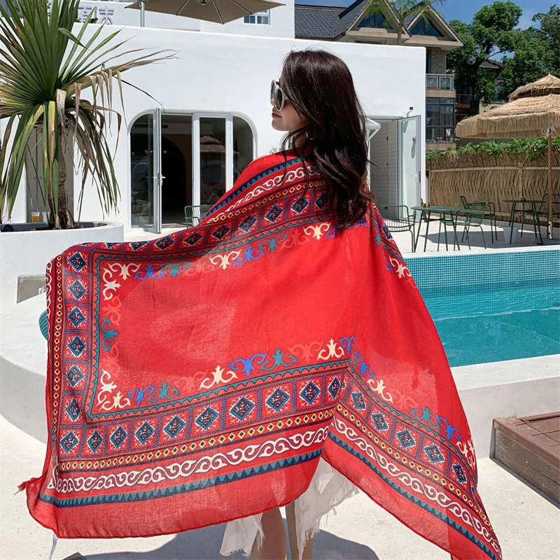 90x180cm 9 Styles Print Bohemian Suncare Beach Dress Bikini Sarong Wrap Scarf Long Women Brazilian Swimsuit Bathing Cover-ups