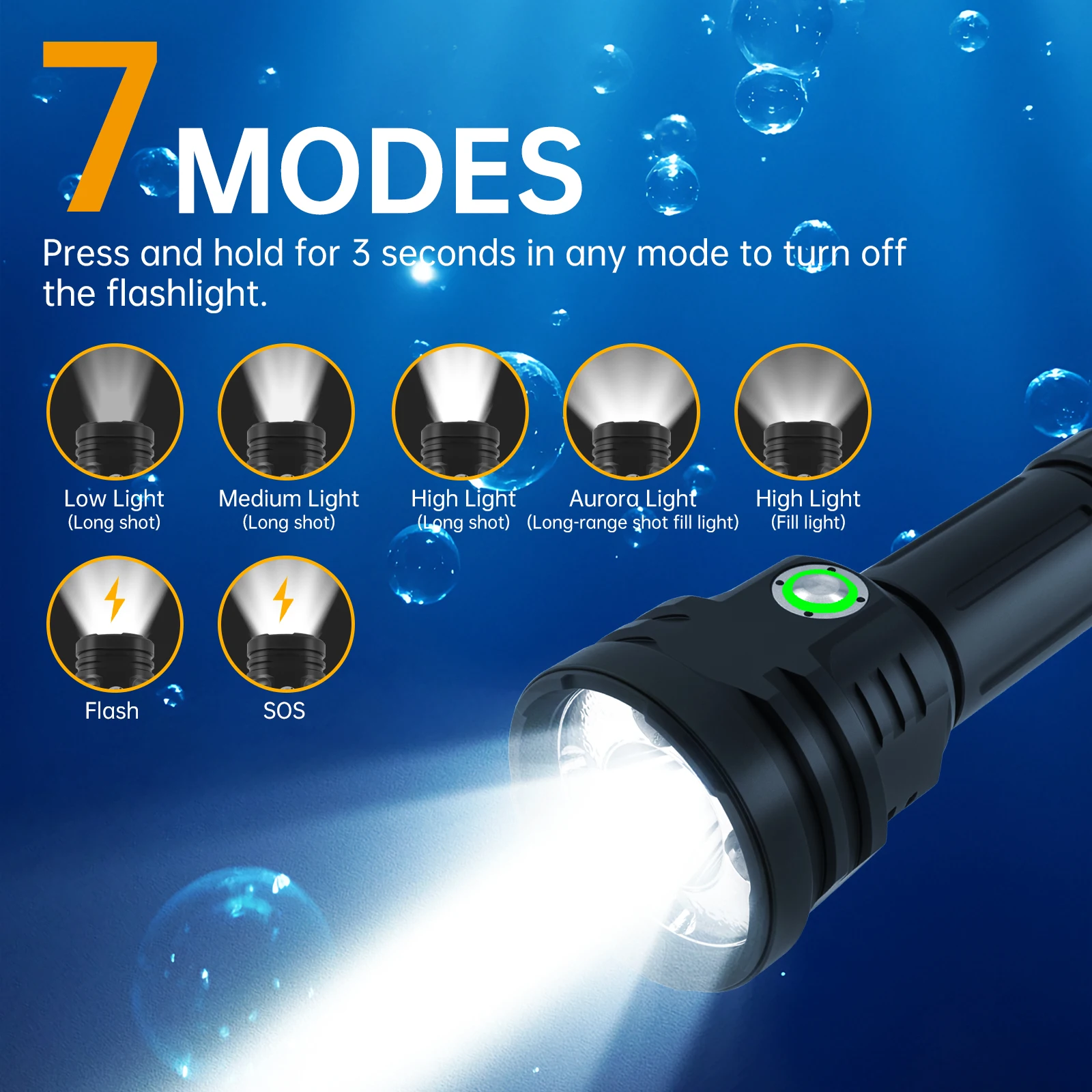SST40 Underwater 150M Scuba LED Diving Flashlight Rechargeable 4500 Lumens 7 Modes IP68 Waterproof LED Diving Light Torch Lamp