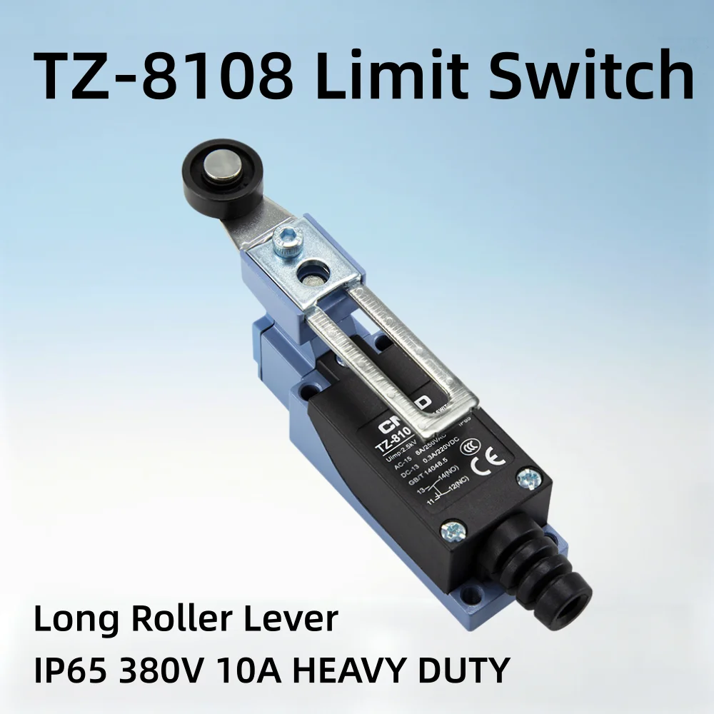 CNTD TZ-8108 Long Roller Lever Limit Switch IP65 10A 380V Industrial Position Switch Micro Switch Automation Elevator