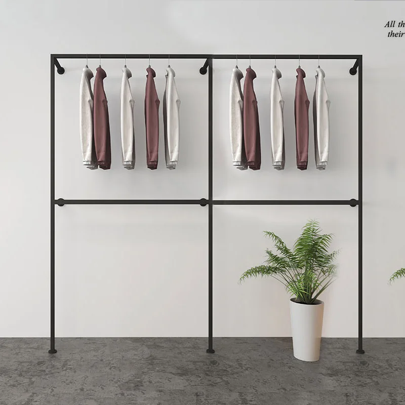 Clothing store wall hanging double hangers, wedding dress shop suit pants display shelves