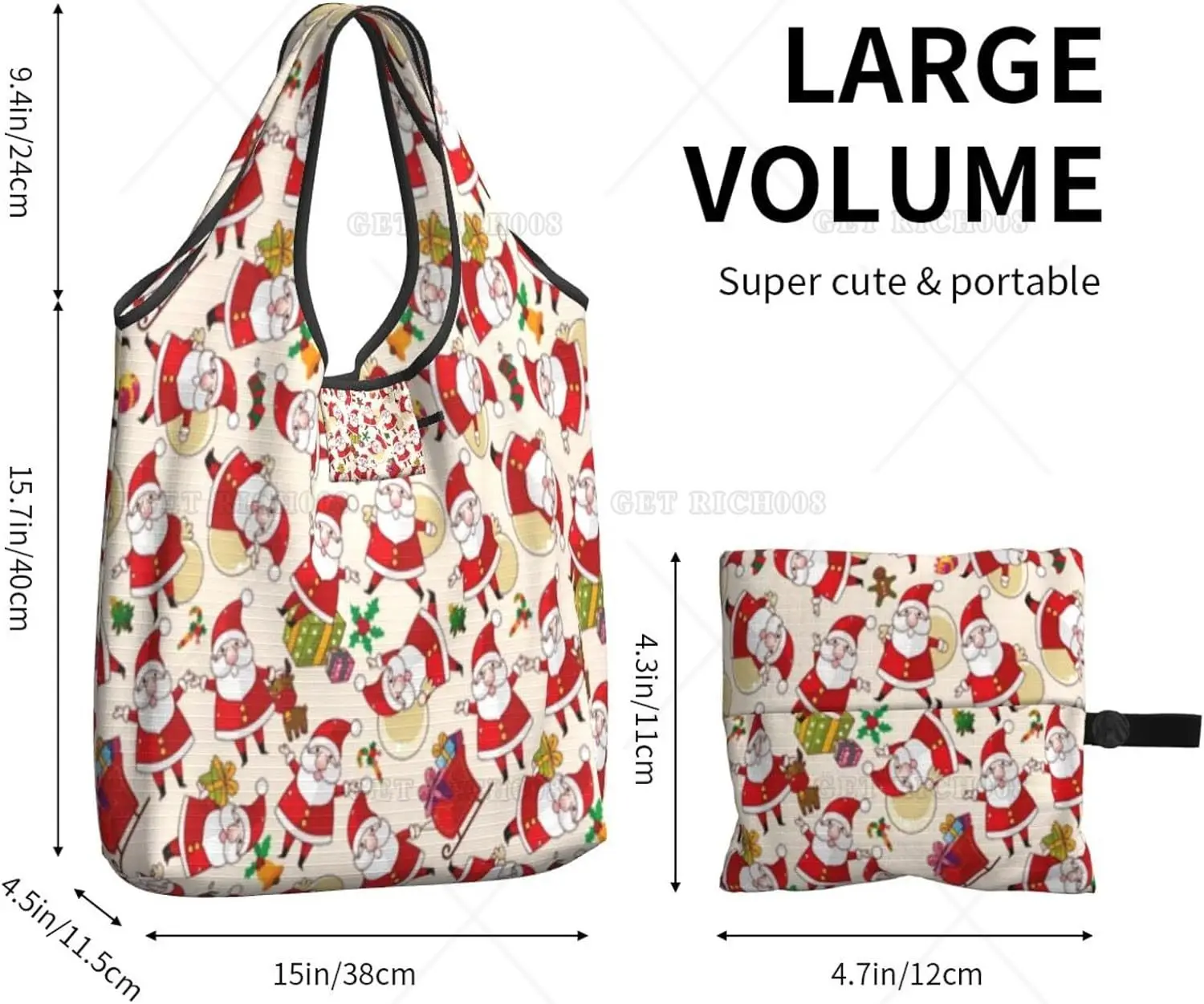 Bolsas de compras navideñas divertidas de dibujos animados de Papá Noel, bolsa de transporte plegable lavable, bolsas de regalo, bolsas de compras duraderas, bolsos