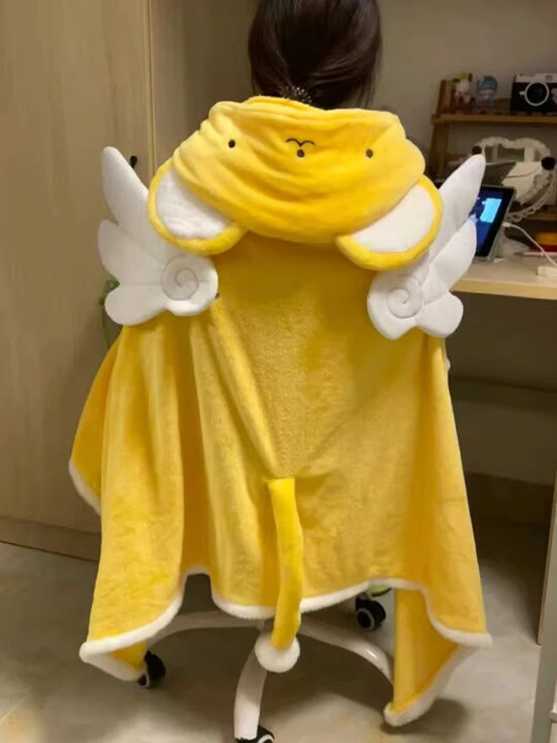 Cute Cardcaptor Sakura Kero Cosplay Hoodie Blanket Plush Pajamas Anime Halloween Costume Cloak For Adults Winter Hooded Cape