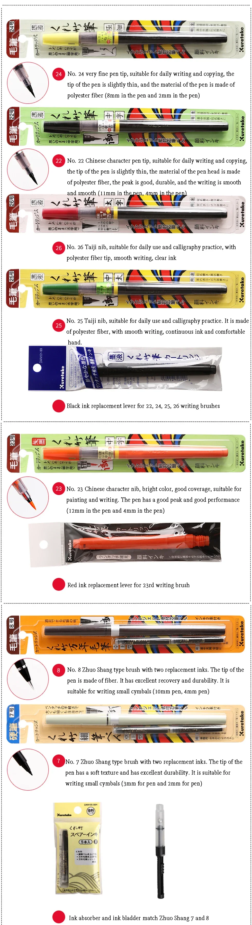 Japan ZIG Kuretake Fude Pinselstift, mittlere Spitze, nachfüllbare schwarze Tinte, für Kalligraphie, Manga, Zeichnen, professionell, Künstler. – Detail 4