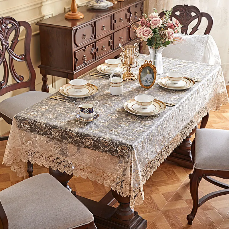 European retro ins lace tablecloth hollow dining table cover light luxury high sense household rectangular coffee table cover