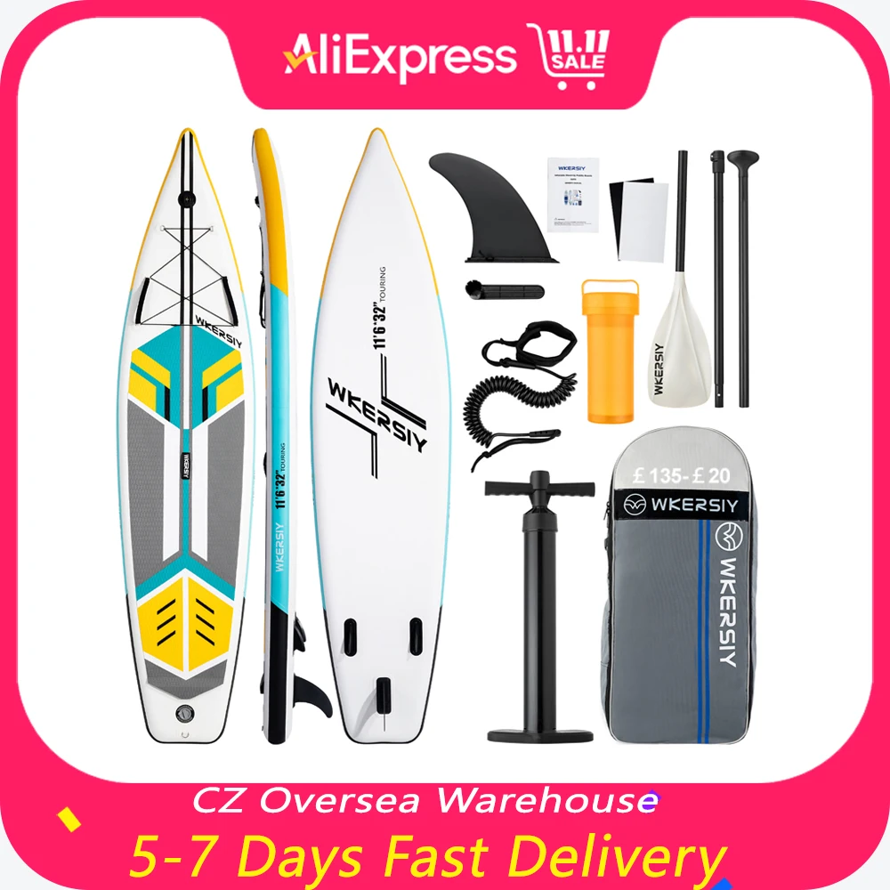 Inflatable Stand Up Paddleboard SUP Board 6 Inch Thick SUP Surfboard Surf Set with Coiled Leash Inflator Pump and Carry Bag