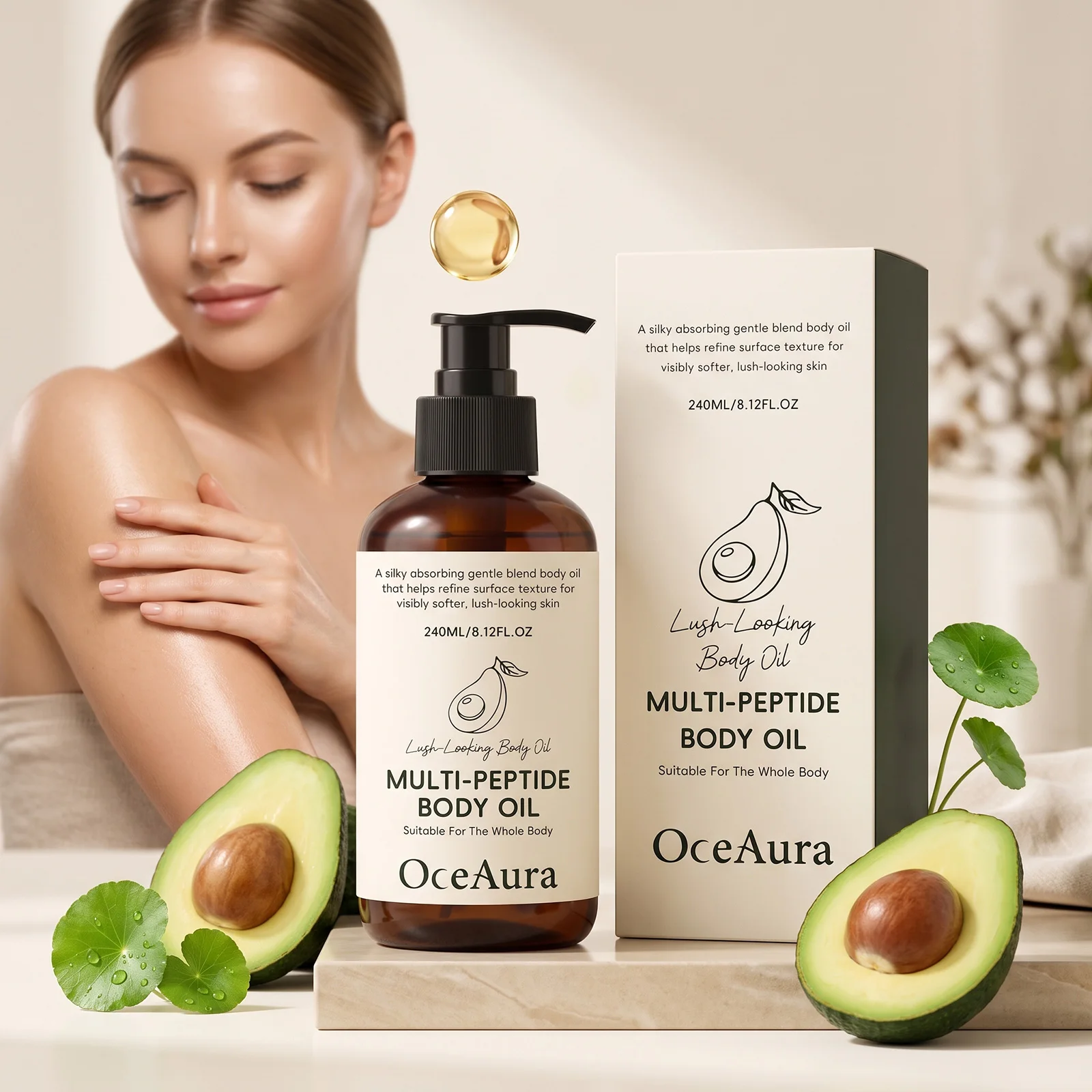 Multi Peptide Firming Body Oil Avocado Extracted Nourish Glow Radiance Skin Tightening Anti Aging Moisturizing Massage Body Oil