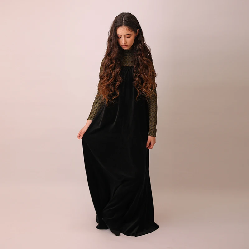Teen's Girls Sleeveless Maxi Dress Black Velour And Ribbed Mock Neck Top Comfortable Fit Casual Maxi Dress Sizes XS-3XL