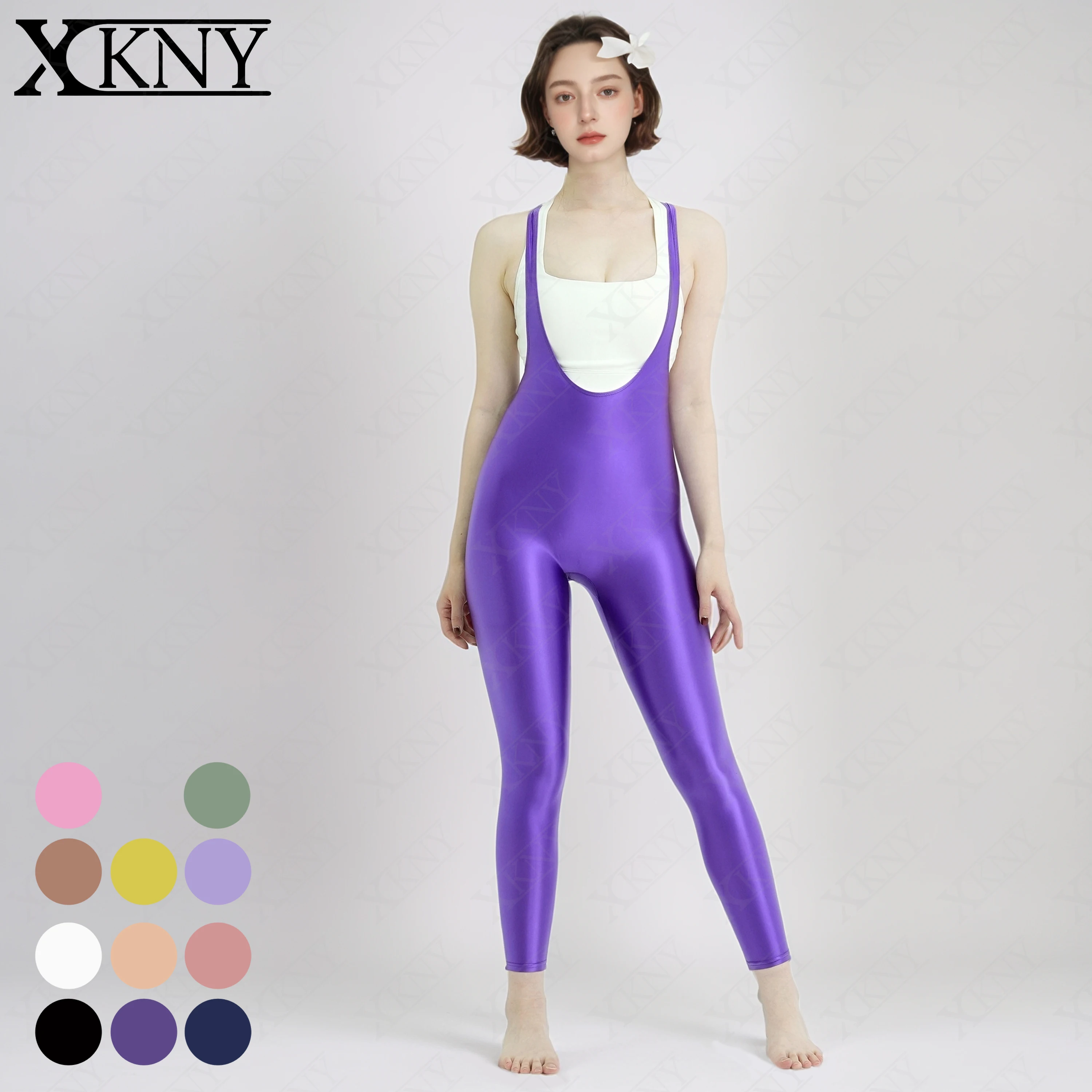 XCKNY glossiness series suit satin glossy One Piece vest Bodysuit oil U-shaped vest and pants yoga Bodybuilding Sports jumpsuit