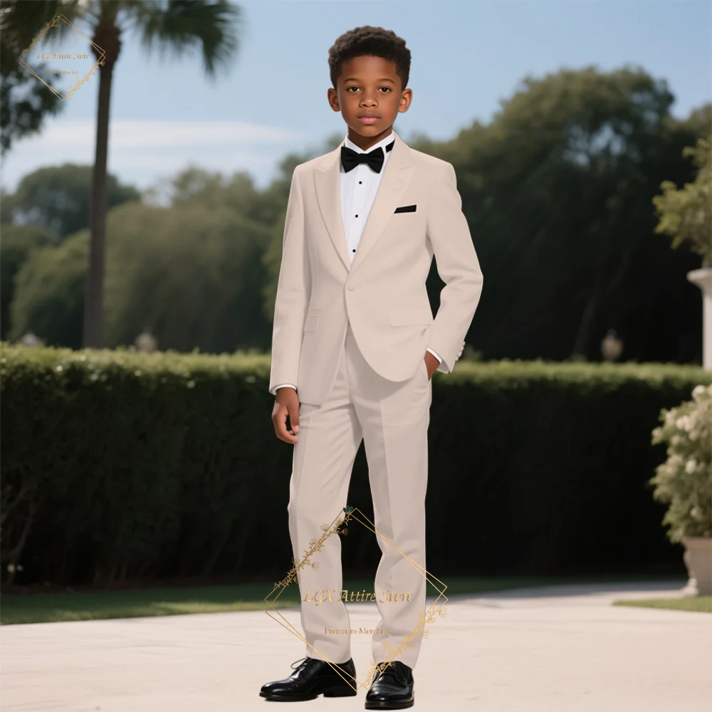 

Boys Premium Beige 2-Piece Suit Set with Elegant Lapel Design for Wedding Celebrations and Family Photo Sessions