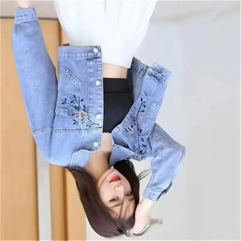 

Новинка 2023 года, весенне-осенняя ковбойская куртка, женская короткая свободная джинсовая куртка с вышивкой, женские джинсы с академической атмосферой, верхняя одежда, женская одежда