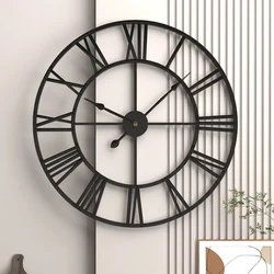 Modern 3D Large Wall Clocks Roman Numerals Retro Round 40cm Metal Iron Accurate Silent Nordic Hanging Ornament Living Room Decor