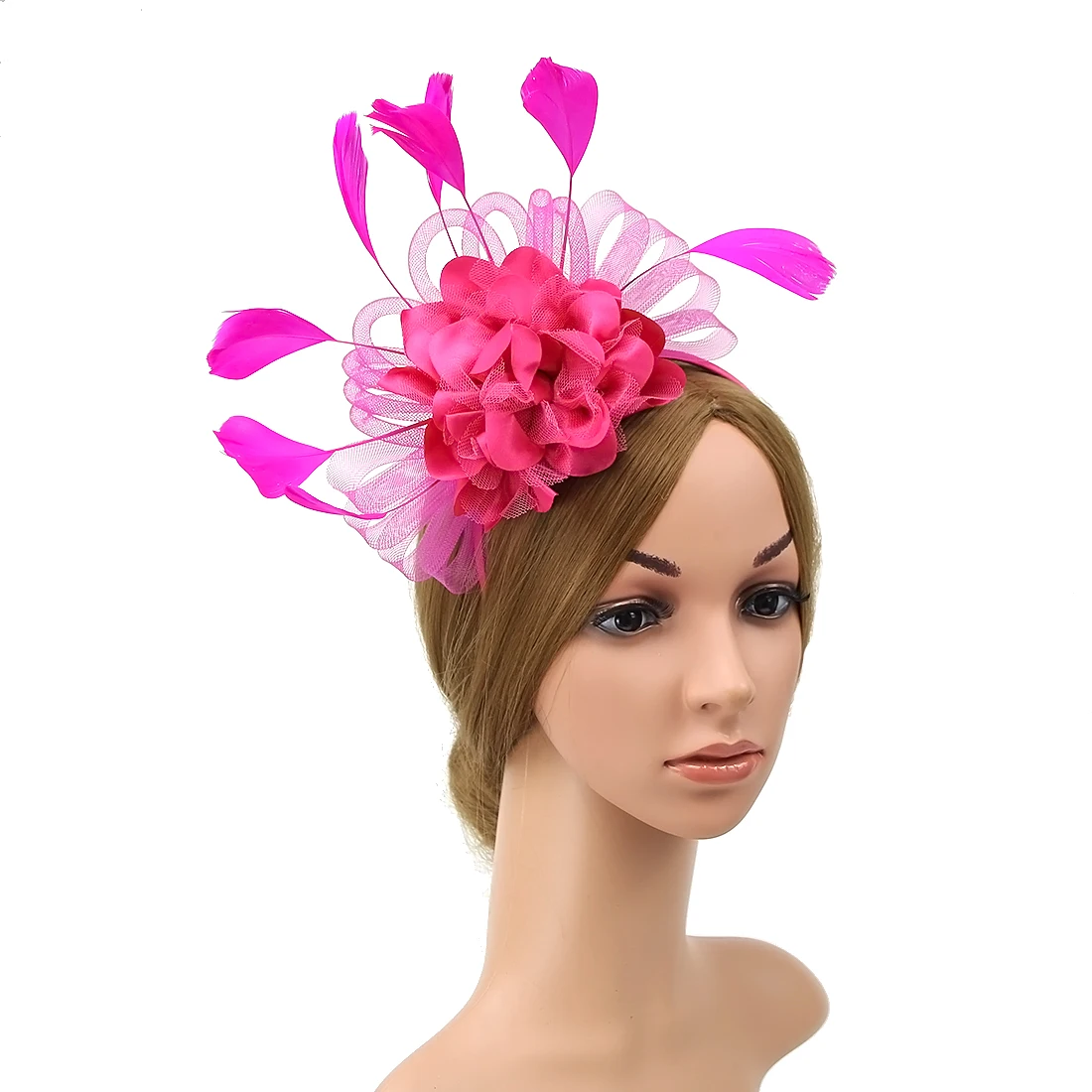 Lady Fascinators Headband , Flower Hat with Feather for Women,  Pillbox Hat Cocktail Tea Party Headwear