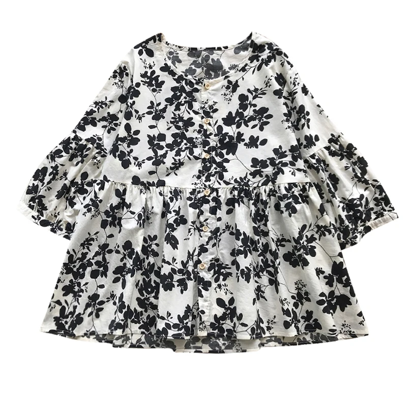 

Summer New round Ne Button Cardigan Sweet Lantern Sve Cotton Floral irt Doll irt Top Korean Sle Loose Fit ort Sl...