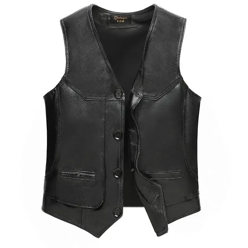 

Motorcycle Biker Leather Vest Men Faux PU Cow Leather Sleeveless Autumn Spring Jackets Cowhide V Collar Waistcoat Outwear D10