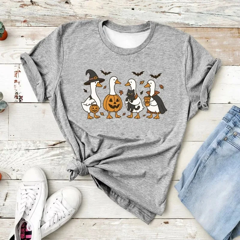 

Новинка 2025 года, Хэллоуин, гусь, призрак, осенняя тыква, с короткими рукавами, 3D принтом, дышащая, быстросохнущая футболка унисекс в стиле Харадзюку