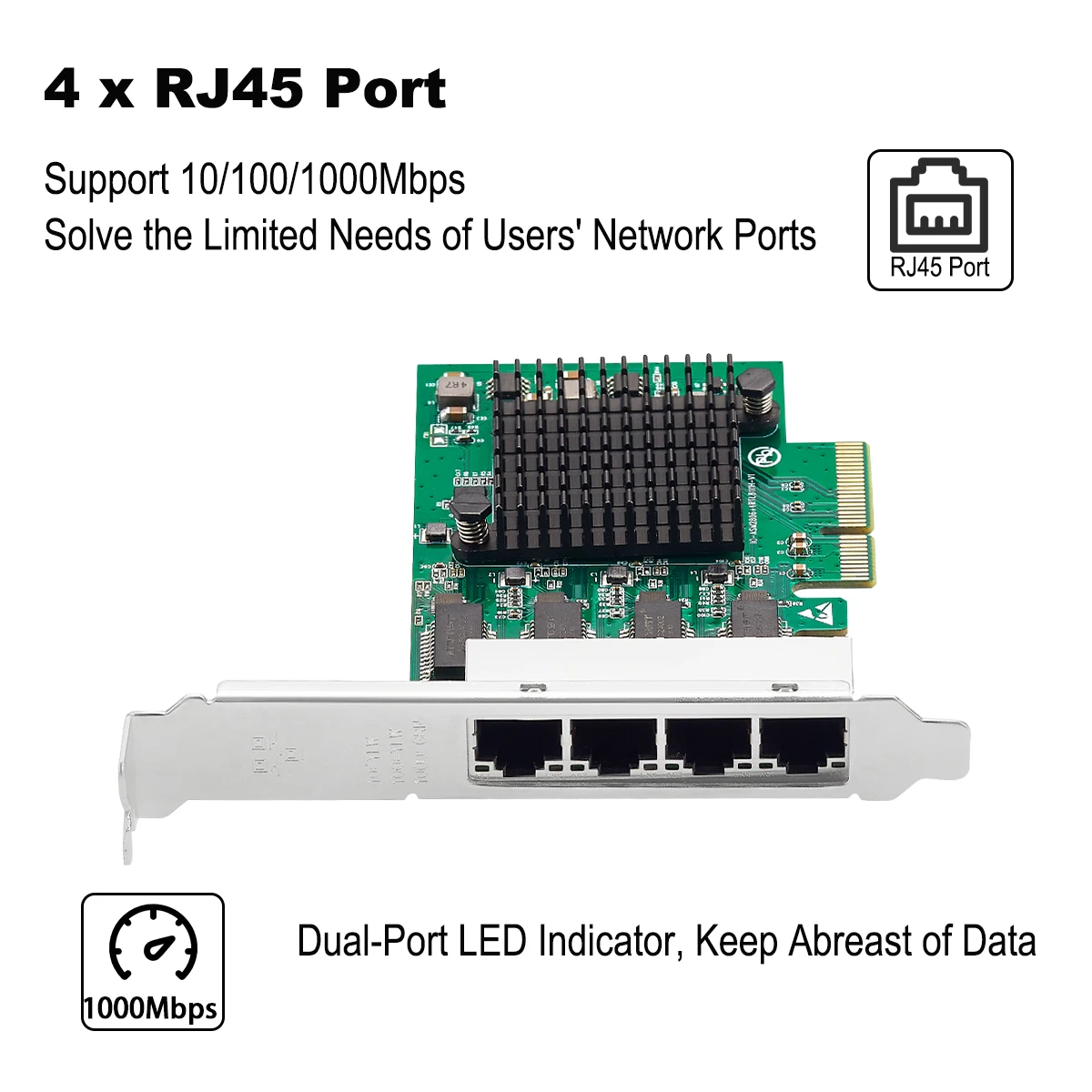 IOCREST PCIe x4 4 Ports Gigabit Ethernet Controller Card 1000Mbps NIC Realtek RTL8111H Chips Designed for Lenovo Small Cases