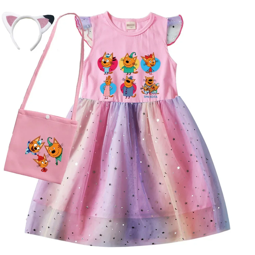 Kid E Cats Costume Kids My Family Three Happy Cats Clothes Baby Girl Cookie Candy Pudding Costume Summer Dresses for Girls Dress