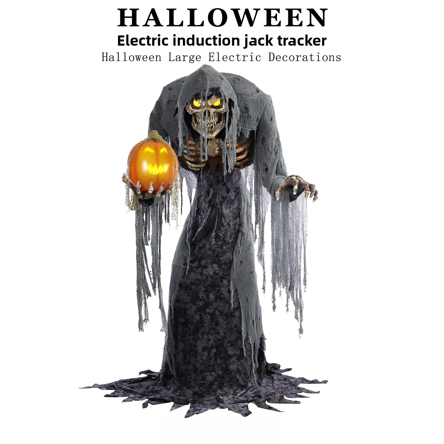 Halloween Cross-Border Large-Scale Electric-Induction Outdoor Decorative Prop Jack Tracker Grim Reaper Eerie Atmosphere