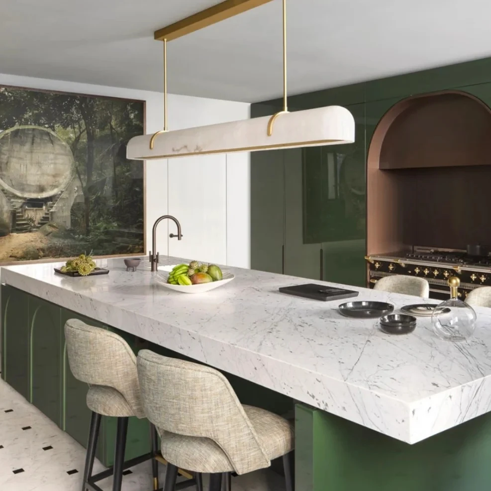 Oval Natural Marble Luxury Pendant Light, Alabaster Hanging Lamp For Dining Room Kitchen Renovated Lampen High-end Lighting