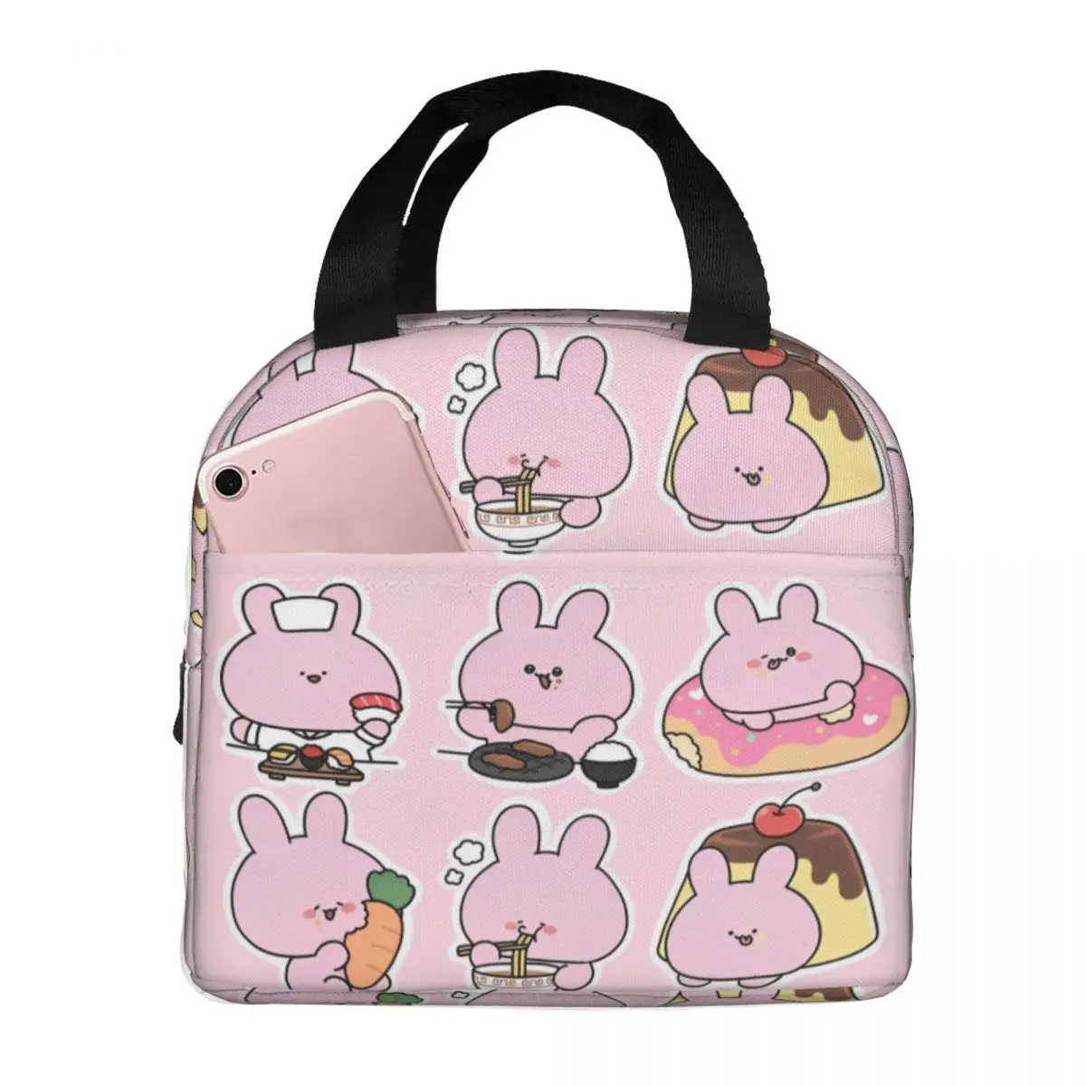 Asamimichaan Asleep Cartoon Insulated Lunch Bags Leakproof Cute Asamimi Meal Container Cooler Bag Tote Lunch Box Food Handbags