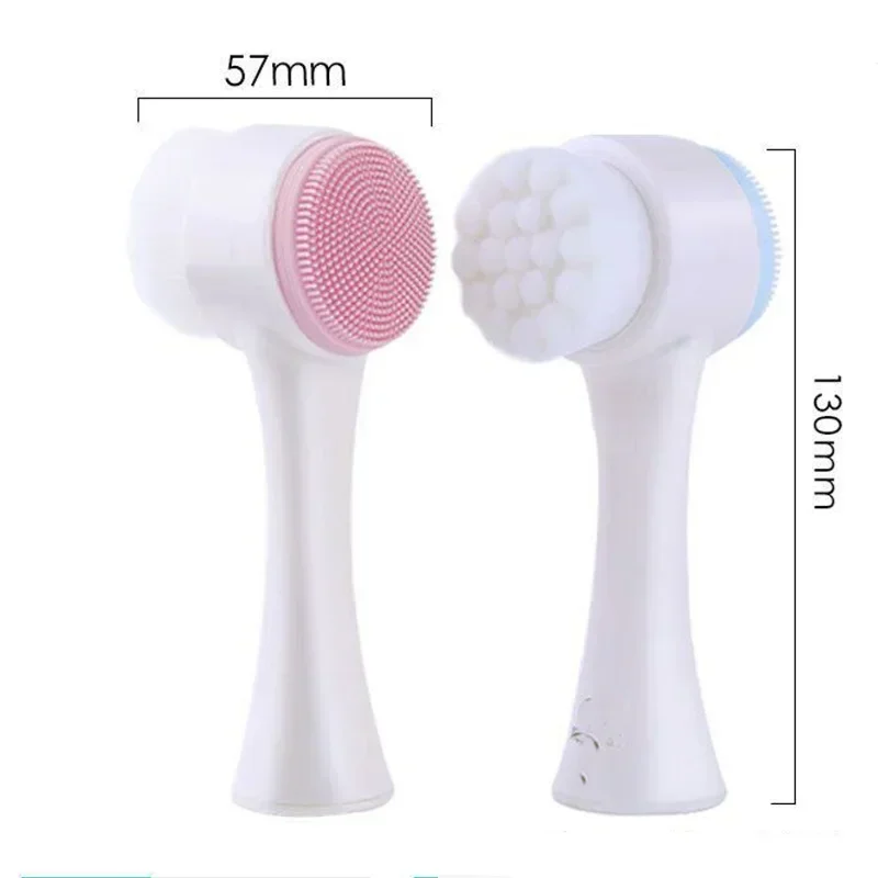 3D Silicone Facial Wash Manual Cleansing Brush Facial Cleanser Soft Bristle Cleaning Brush Double-sided Massage Brush