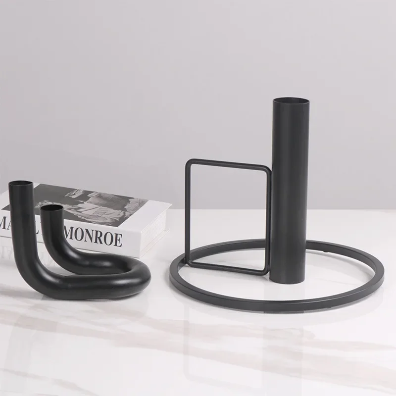 yesNordic Bauhaus Style U-shaped Stainless Steel Tube Twin Candlestick Decoration Designer Home Decor Candal Holder