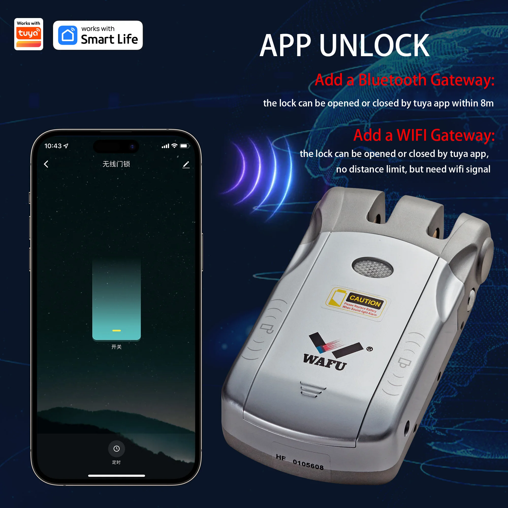 WAFU 010 Tuya APP WiFi Wireless Smart Remote Control Electric Fingerprint Lock Invisible Keyless Entry Door Lock For Home Office