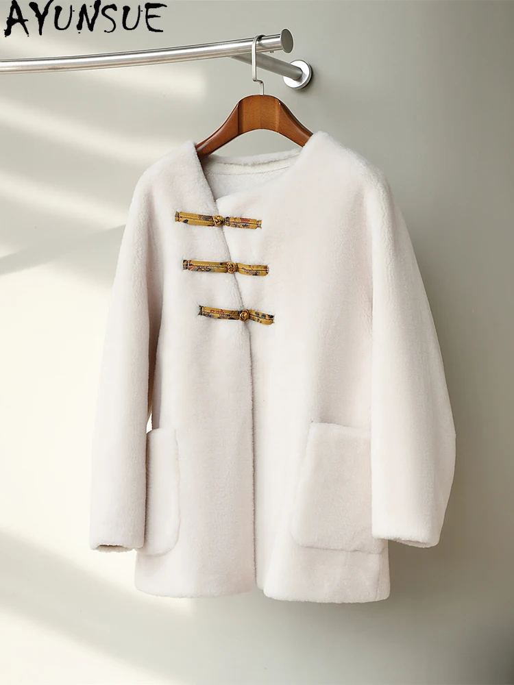 

AYUNSUE женские пальто из 100% натуральной шерсти, осенне-зимние меховые куртки средней длины, женская одежда, новая верхняя одежда, 2025, Abrigo Mujer