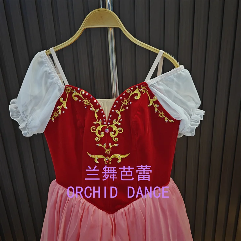 Costumi professionali economici per ragazze, danza classica per adulti, costumi da spettacolo teatrale, tutù da ballo romantico rosso lungo in velluto