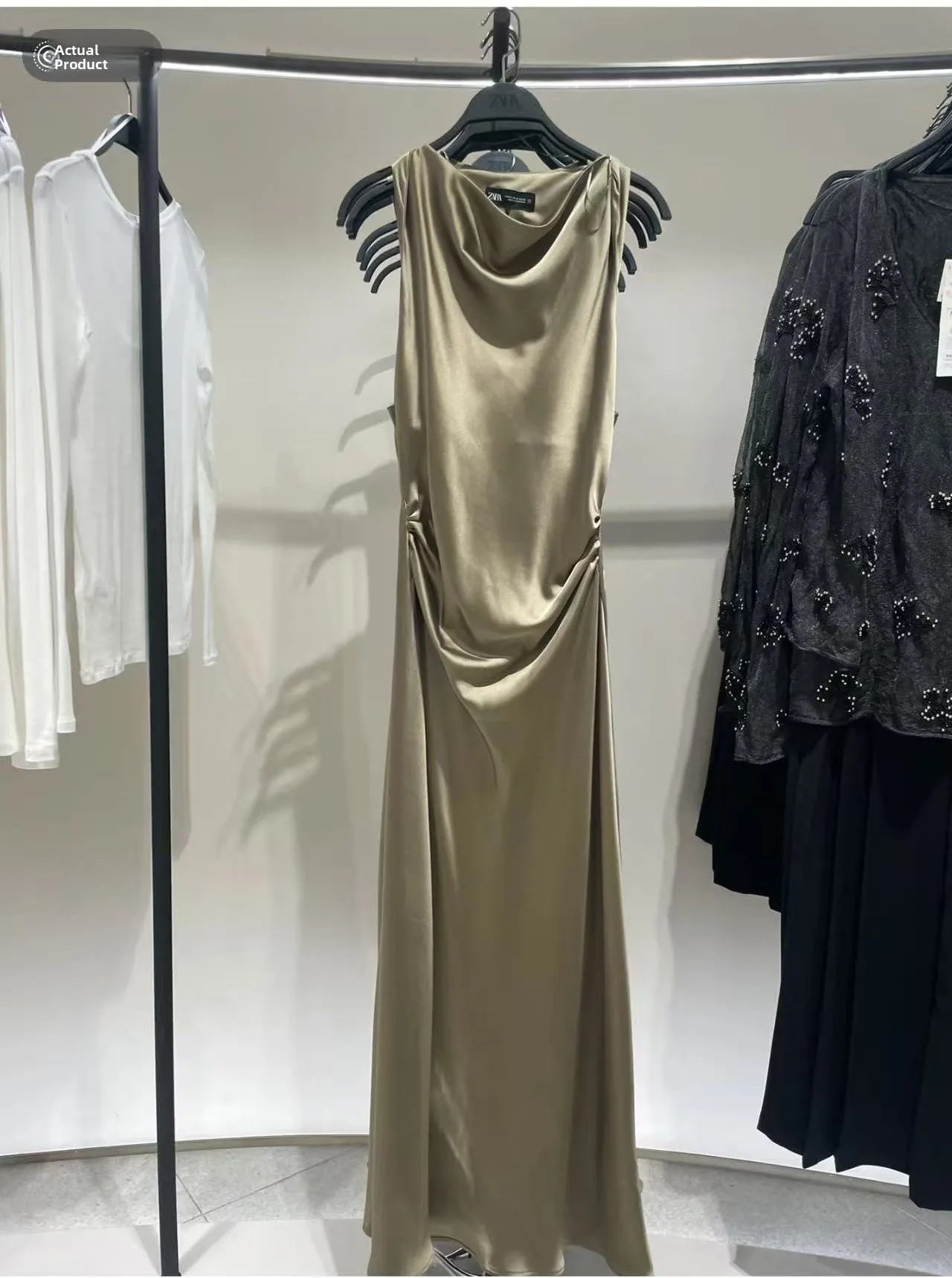 Summer 2025 Women's High-End Silk Satin Midi Vest Dr Korean Sle High Waist A-Line Skirt without Sves round Ne Casual