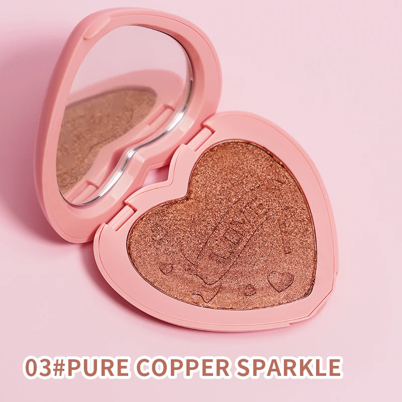 Heart Shape Shimmery Pressed Powder Highlighter Palette Custom Logo Bronzer Face Makeup Cosmetic Brightening with Mirror Package